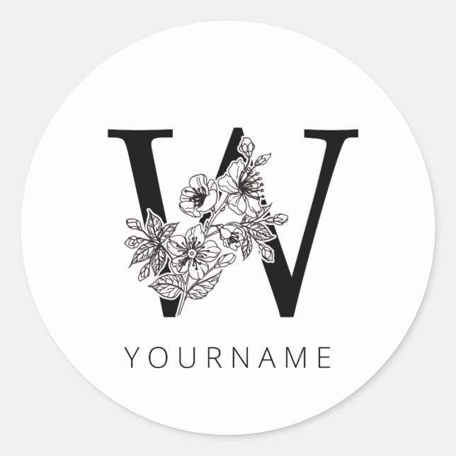 Adesivo Redondo Monograma Floral W Sakura Cherry Blossoms (Frente)