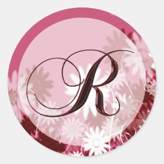 Adesivo Redondo Monograma Floral Whimsical R Envelope Selo