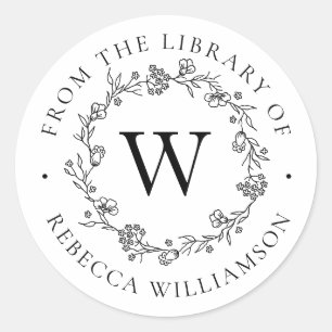 Adesivo Redondo Monograma Floral Wreath da Biblioteca