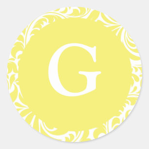 Adesivo Redondo Monograma G Convite Personalizável Amarelo Claro
