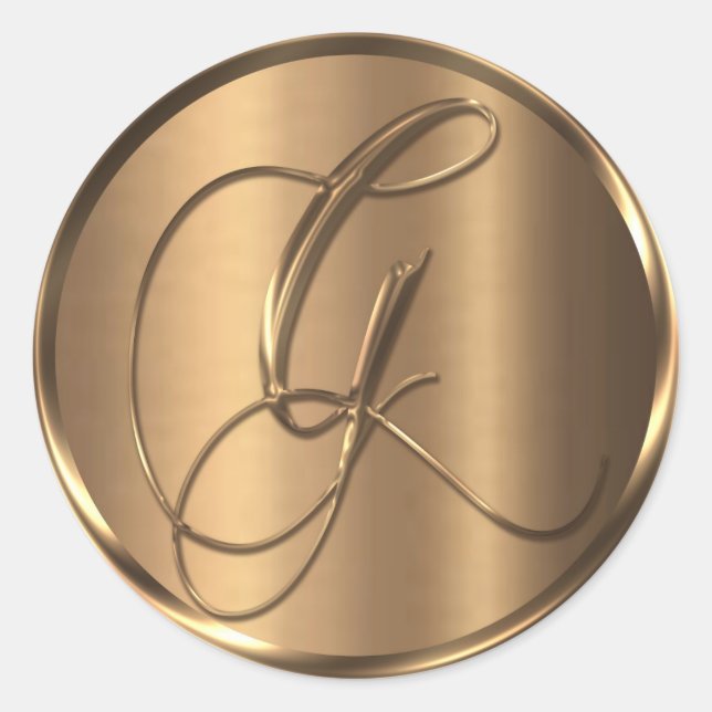 Adesivo Redondo Monograma G Selo de Envelope de Bronze Não METÁLIC (Frente)
