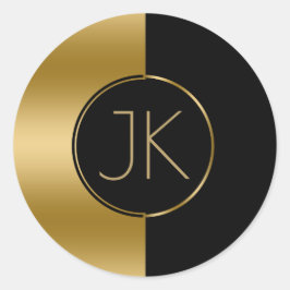 Adesivo Redondo Monograma Geométrico Dourado e Design Preto Modern