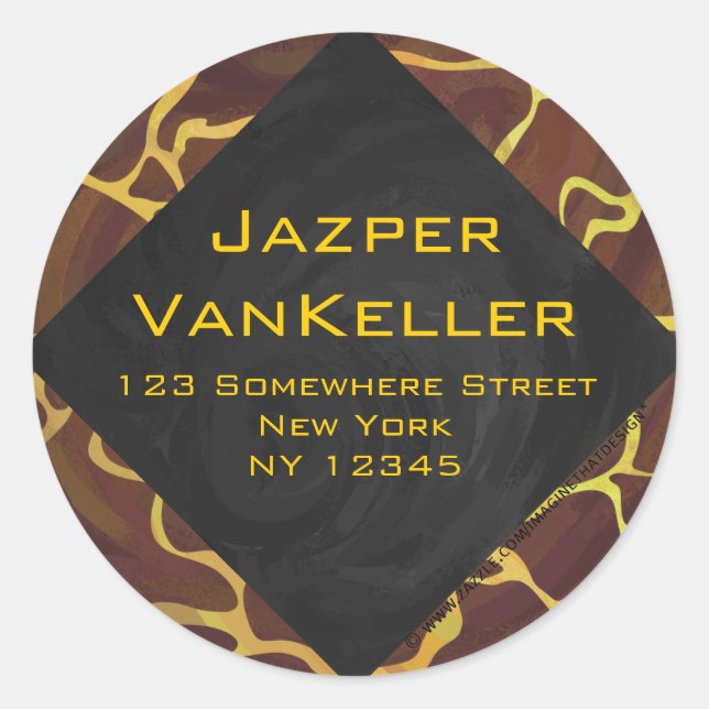 Adesivo Redondo Monograma Giraffe Brown, Impressão amarelo (Frente)