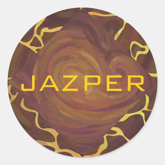 Adesivo Redondo Monograma Giraffe Brown, Impressão amarelo (Frente)