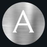 Adesivo Redondo Monograma Girly Metálico de Prata Moderna<br><div class="desc">Vedante Moderno De Silver Faux Girly Metálico Stainless De Aço Vestido Elegante. Este adesivo pode ser personalizado para incluir seu nome inicial e nome próprio para um pacote de presentes.</div>