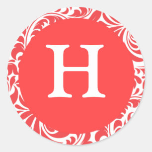 Adesivo Redondo Monograma H Coral Colors White Personalizable Invi