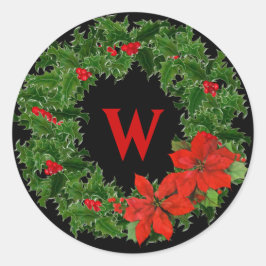 Adesivo Redondo Monograma Holly Wreath Natal em Preto