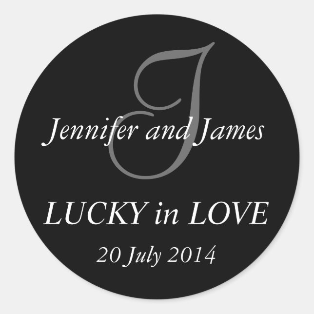 Adesivo Redondo Monograma I Stickers para Casamentos Pretos (Frente)