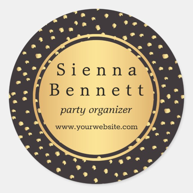 Adesivo Redondo Monograma, iniciais bolinhas pretas e douradas (Frente)