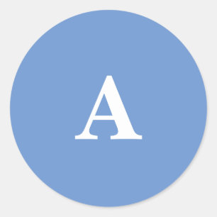 Adesivo Redondo Monograma Inicial Azul de Falso-Carpino Branco Per