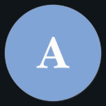 Adesivo Redondo Monograma Inicial Azul de Falso- Linho Branco Cust<br><div class="desc">Desenhado com modelo de texto para inicial monogramada que você pode personalizar! Você também pode alterar a cor do fundo como desejar.</div>