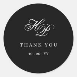 Adesivo Redondo Monograma inicial Casamento preto e branco
