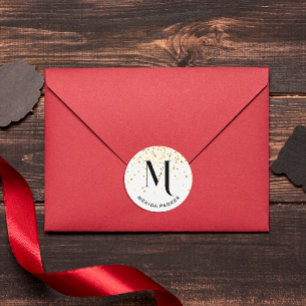 Adesivo Redondo Monograma inicial com brilho Dourado branco de na 