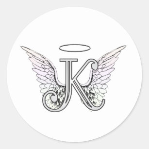 Adesivo Redondo Monograma inicial da letra K com asas & halo do