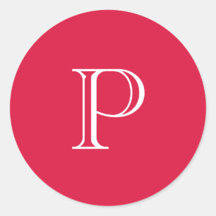 Adesivo Redondo Monograma Inicial de Cor Sólida Vermelha Crimson