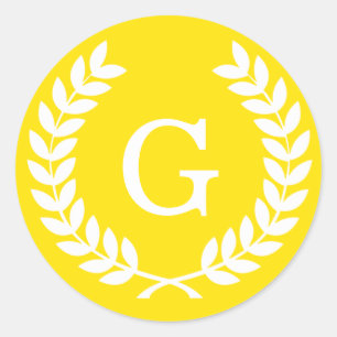 Adesivo Redondo Monograma inicial de Laurel Wreath White Wheat