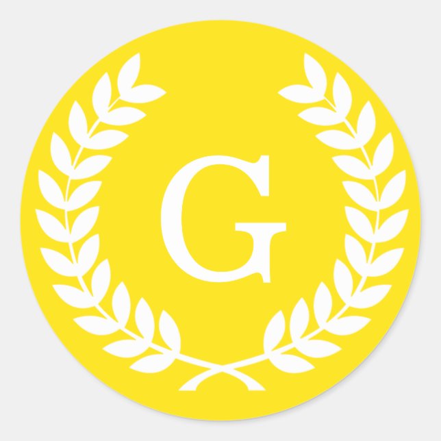 Adesivo Redondo Monograma inicial de Laurel Wreath White Wheat (Frente)