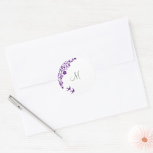 Adesivo Redondo Monograma Inicial de Leitura Floral Verde Roxo