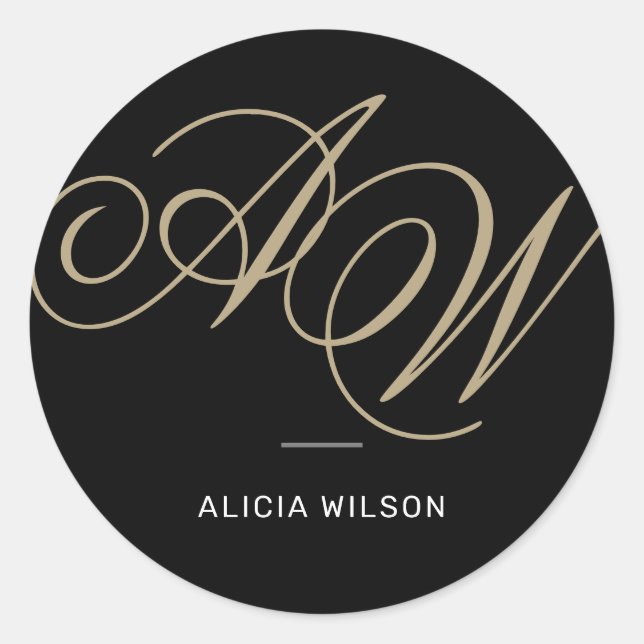 Adesivo Redondo Monograma inicial de nome de cheio personalizado e (Frente)