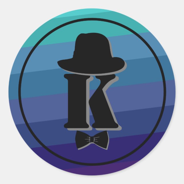 Adesivo Redondo Monograma Inicial De Omã Azul Para Homens (Frente)