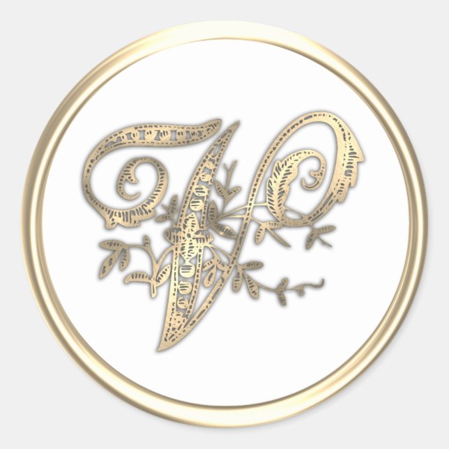 Adesivo Redondo Monograma inicial de Ornamentado Dourado e qualque (Frente)