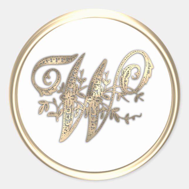 Adesivo Redondo Monograma inicial de Ornamentado Dourado e qualque (Frente)