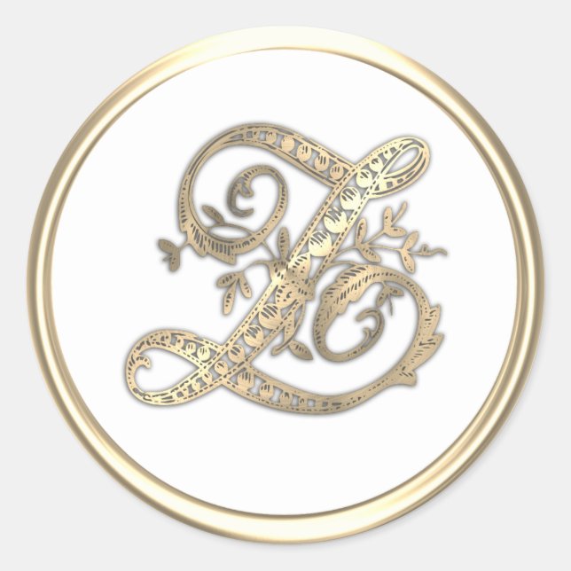 Adesivo Redondo Monograma inicial de Ornamentado Dourado e qualque (Frente)