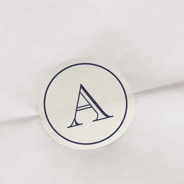 Adesivo Redondo Monograma inicial do Creme & Marinho Blue Block (Criador carregado)