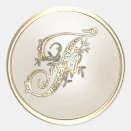 Adesivo Redondo Monograma inicial do Ornamentado de marfim Dourado