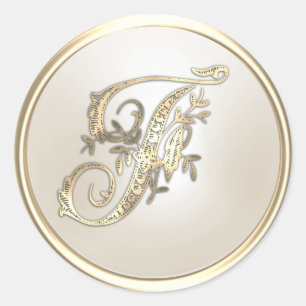 Adesivo Redondo Monograma inicial do Ornamentado de marfim Dourado