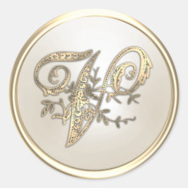 Adesivo Redondo Monograma inicial do Ornamentado de marfim Dourado