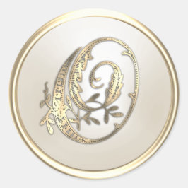 Adesivo Redondo Monograma inicial do Ornamentado de Marfim Dourado