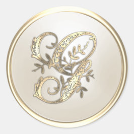 Adesivo Redondo Monograma inicial do Ornamentado de marfim Dourado