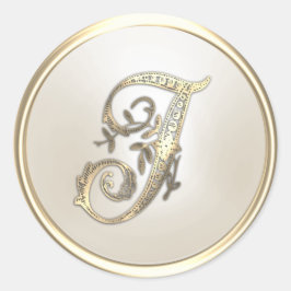 Adesivo Redondo Monograma inicial do Ornamentado do marfim Dourado