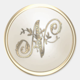 Adesivo Redondo Monograma inicial do Ornamentado Dourado e marfim 