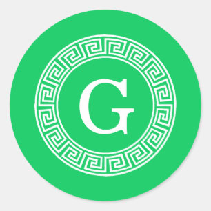 Adesivo Redondo Monograma inicial do Quadro chave grego Emerald Wh