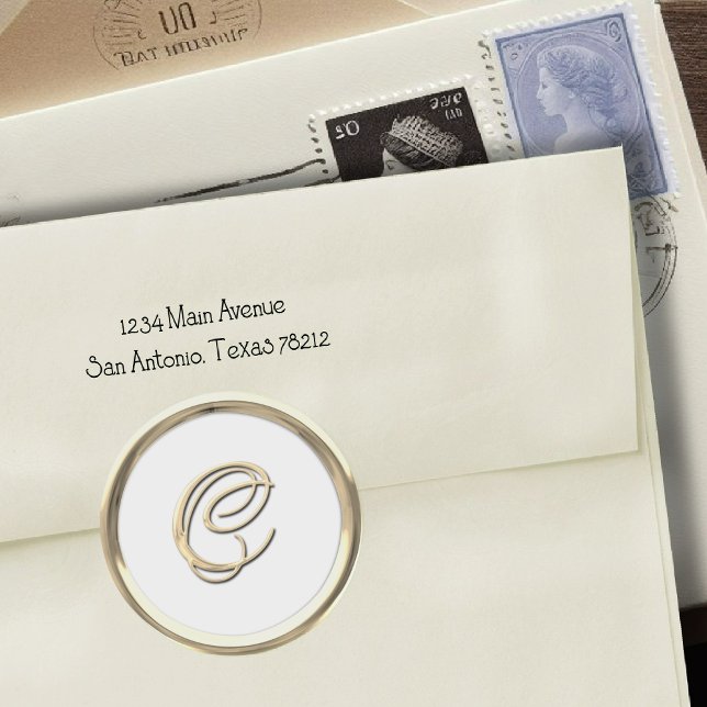 Adesivo Redondo Monograma Inicial Dourado C Script Qualquer Cor (Criador carregado)