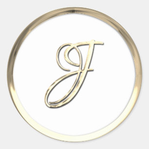 Adesivo Redondo Monograma Inicial Dourado J Script Qualquer Cor