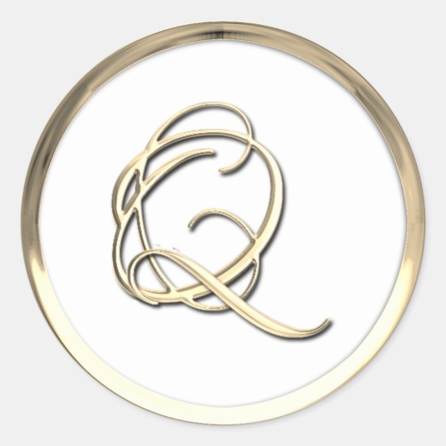 Adesivo Redondo Monograma inicial Dourado - Q Script (Frente)