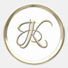 Adesivo Redondo Monograma Inicial Dourado, Script K Qualquer Cor