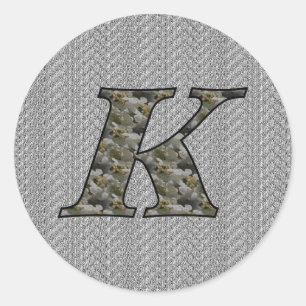 Adesivo Redondo Monograma inicial K Hydrangea Floral Sticker