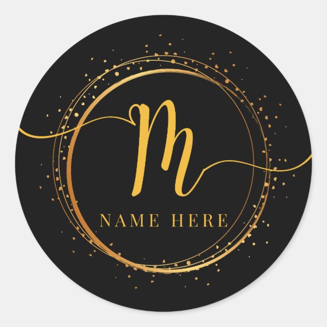 Adesivo Redondo Monograma Inicial M Letra Floral M (Frente)