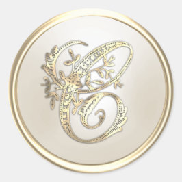 Adesivo Redondo Monograma Inicial Ornate Dourado e Marfim C