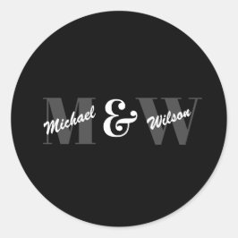 Adesivo Redondo Monograma inicial preto e branco personalizado