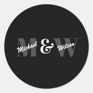 Adesivo Redondo Monograma inicial preto e branco personalizado