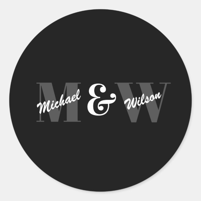 Adesivo Redondo Monograma inicial preto e branco personalizado (Frente)