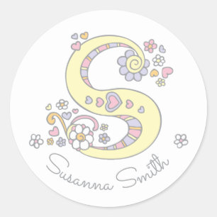 Adesivo Redondo Monograma inicial S com ID de nome personalizado e