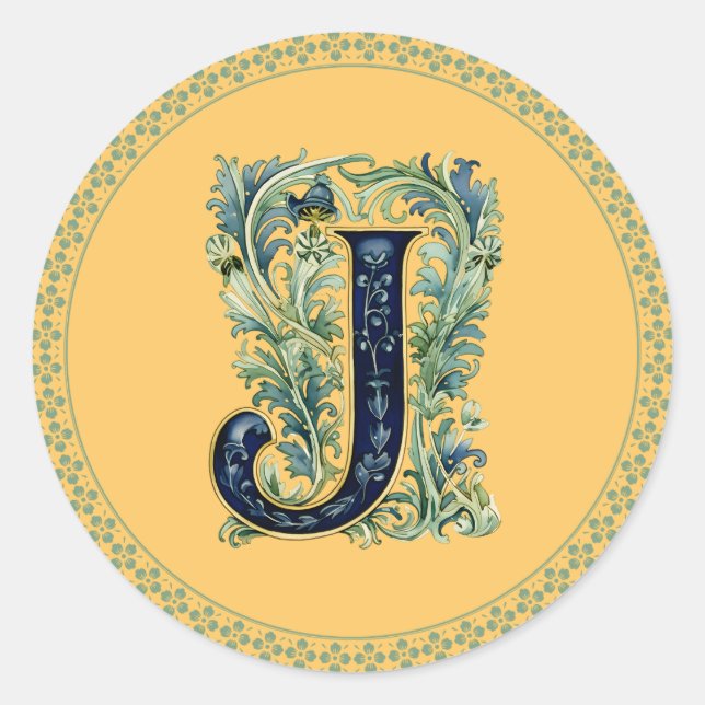 Adesivo Redondo Monograma J design floral, A-1 gerado, (Frente)