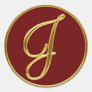 Adesivo Redondo Monograma J em ouro 3D