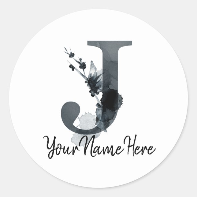 Adesivo Redondo Monograma J Folhagem Dark Herb (Frente)